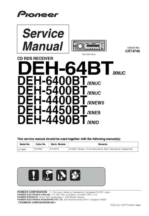 DEH-64BT, DEH-6400BT, DEH-5400BT, DEH-4400BT
